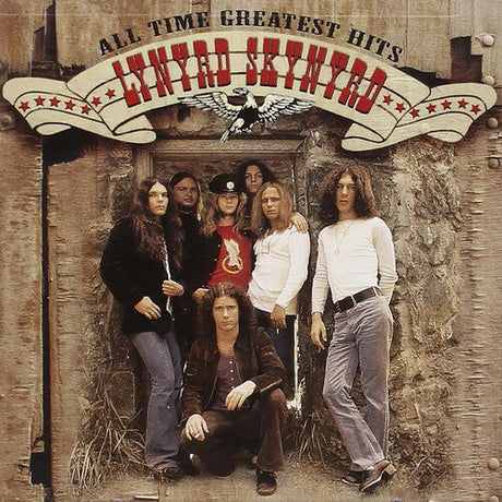 Front cover of Lynyrd Skynyrd All Time Greatest Hits CD featuring band members posing together