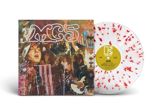 Vinyl record with colorful cover featuring band members and a splatter design on the record.
