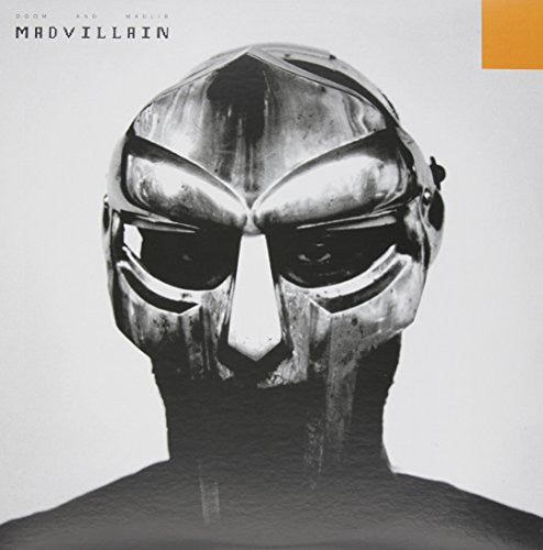 Album cover art for Madvillain - Madvillainy featuring a black and white image of a person wearing a metallic mask.