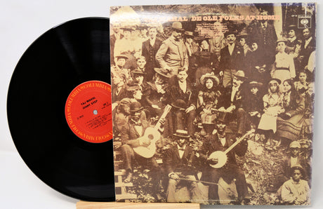 Vinyl record with a vintage-style album cover featuring people playing instruments.