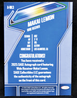 Blue trading card with Makai Lemon's name and details on a black background