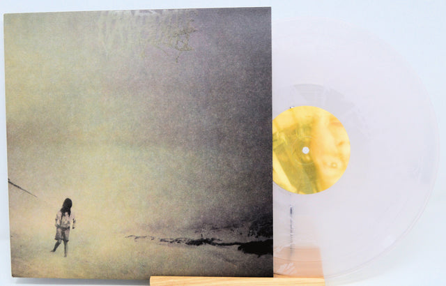 Album cover with a person standing on a beach and a yellow disc object.