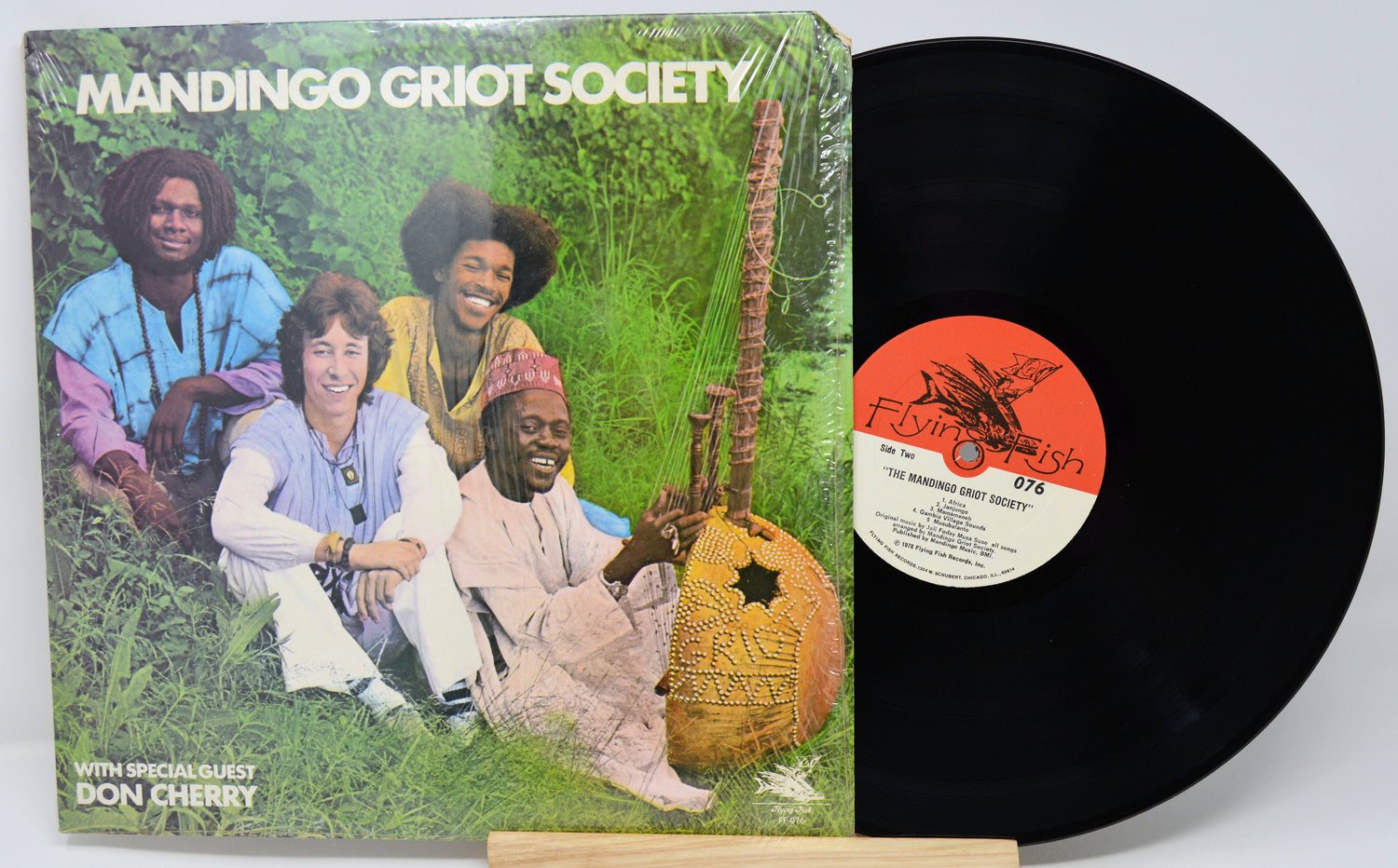 Vinyl record with cover featuring 'Mandingo Griot Society' and 'Don Cherry'.