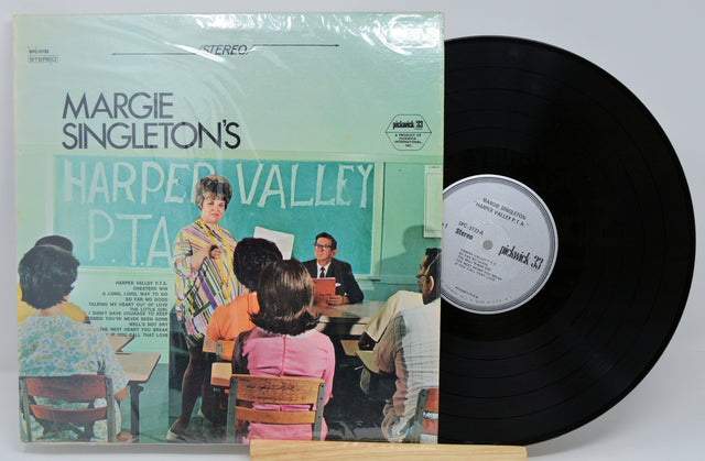 Front cover of Margie Singleton's Harper Valley P.T.A. vinyl, showing Margie in front of a class