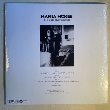 Back cover of Maria McKee Live in Hamburg vinyl with tracklist and artist photo