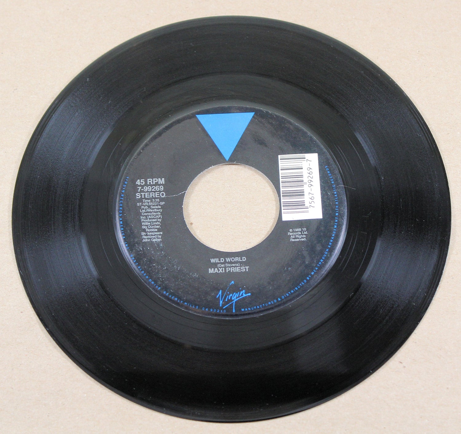 Maxi Priest Wild World 7-inch vinyl record on Virgin label, 1988 release