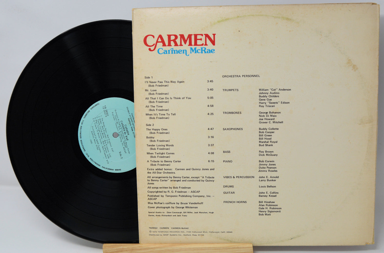 Vinyl record with cover featuring 'Carmen' by Carmen McRae