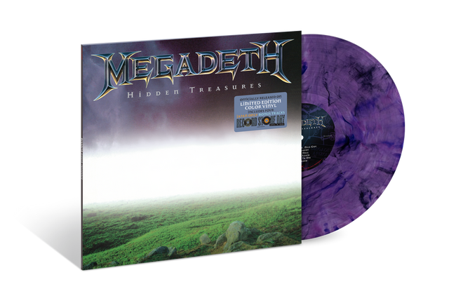 Vinyl record with 'Megadeth' album cover showing a purple and green landscape.