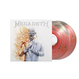 Vinyl record with a colorful cover featuring a skeleton in a suit, branded 'Megadeth'.