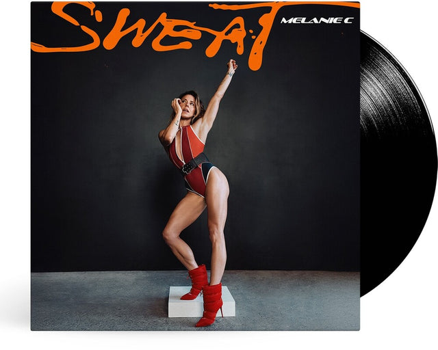 Vinyl record with a cover featuring a person in a red outfit and 'SWEAT' text.
