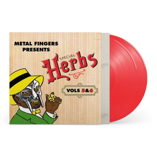 Special Herbs Vols 5 & 6 red vinyl record by Metal Fingers, featuring illustrated cover art