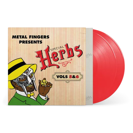 Special Herbs Vols 5 & 6 red vinyl record by Metal Fingers, featuring illustrated cover art