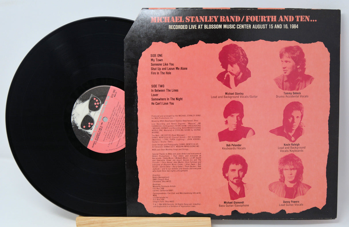 Back cover of Michael Stanley Band's Fourth and Ten vinyl LP with band credits and tracklist