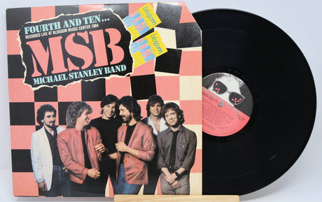 Front cover of Michael Stanley Band's Fourth and Ten vinyl LP featuring the band and checkered design