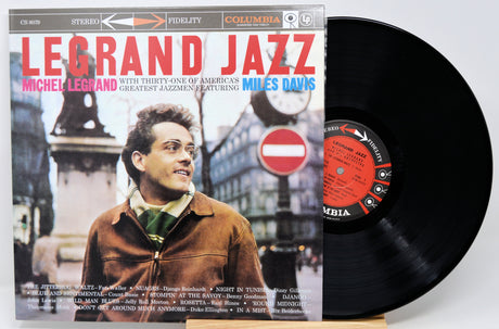 Vinyl record album for Michel Legrand's 'Jazz' on Columbia Records, showing the front cover with a portrait and tracklist alongside the black record disc.