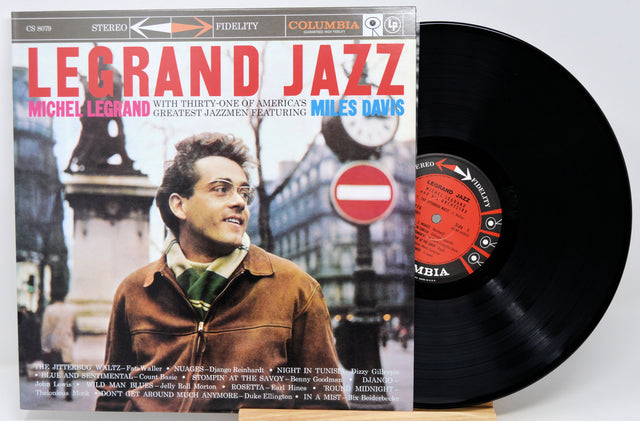 Vinyl record album for Michel Legrand's 'Jazz' on Columbia Records, showing the front cover with a portrait and tracklist alongside the black record disc.