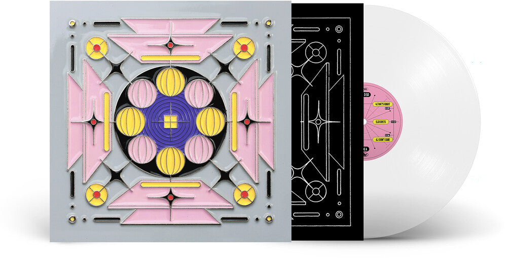 Vinyl record with geometric design on cover and white disc