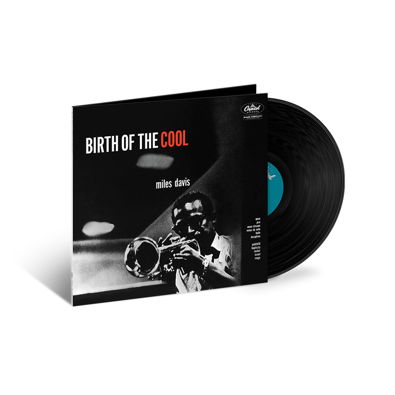 Vinyl record and cover titled 'Birth of the Cool' by Miles Davis on a white background