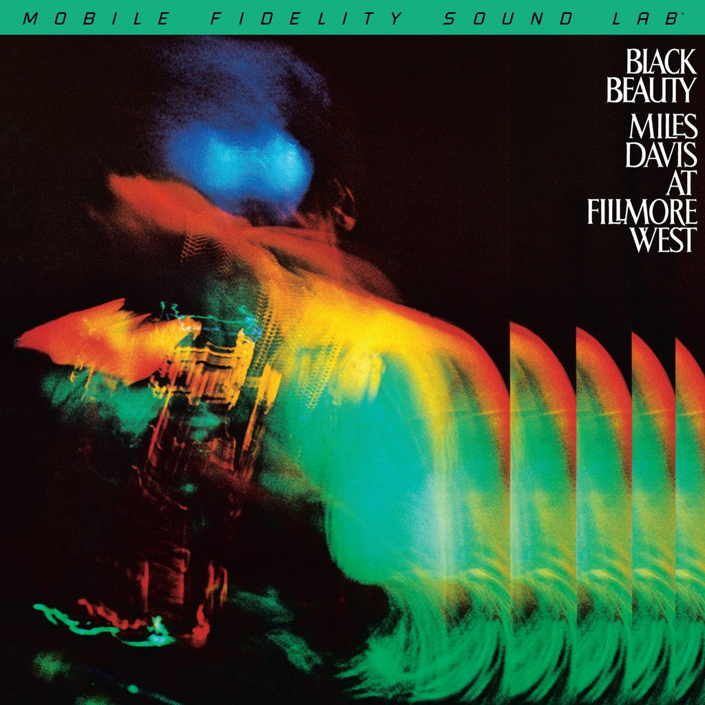 Album cover for Davis, Miles - Black Beauty: At Fillmore West featuring abstract multicolored artwork with a stylized face and text.