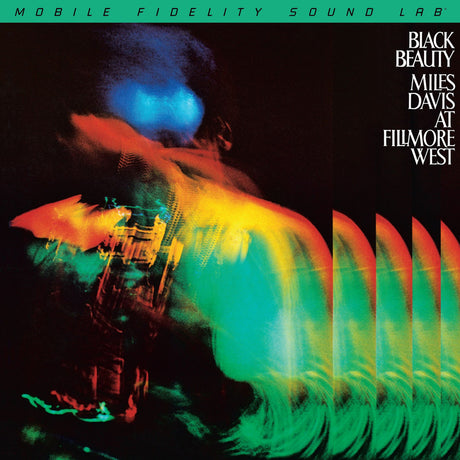 Album cover for Davis, Miles - Black Beauty: At Fillmore West featuring abstract multicolored artwork with a stylized face and text.