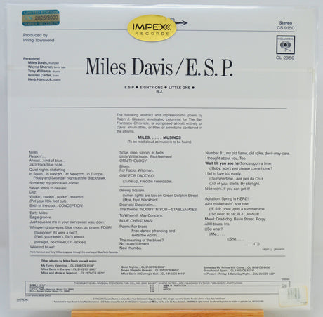 The back cover of a vinyl record sleeve for Miles Davis / E.S.P.