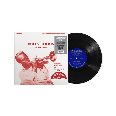 Vinyl record and cover featuring Miles Davis on a white background