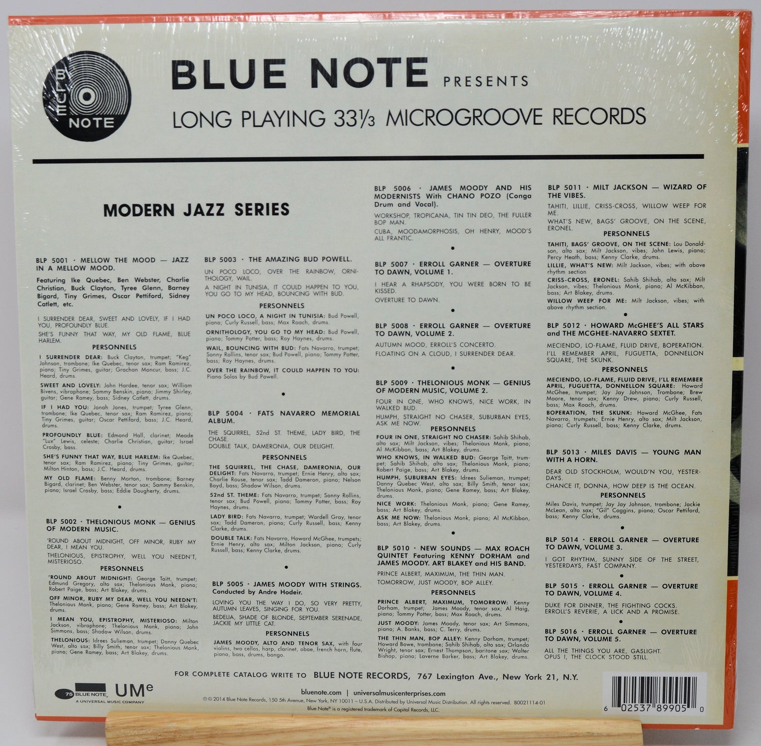 The back cover of a vinyl record sleeve for Blue Note Records' 'Modern Jazz Series', featuring track listings, barcode, and UM Music branding on an off-white background with orange border accents.