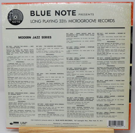 The back cover of a vinyl record sleeve for Blue Note Records' 'Modern Jazz Series', featuring track listings, barcode, and UM Music branding on an off-white background with orange border accents.