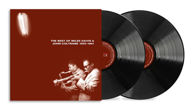 Vinyl record album set with a dark red square cover and two black LP records partially visible behind it on a white background.