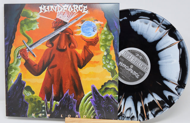 Mindforce New Lords vinyl record with vibrant fantasy artwork and split splatter LP pressing