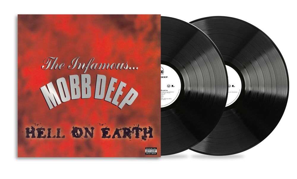 Vinyl records with a red and black cover featuring 'Mobb Deep' on a white background