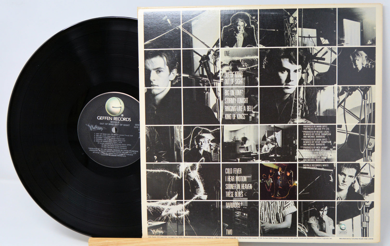 Vinyl record with a collage-style cover featuring black and white images of a person.