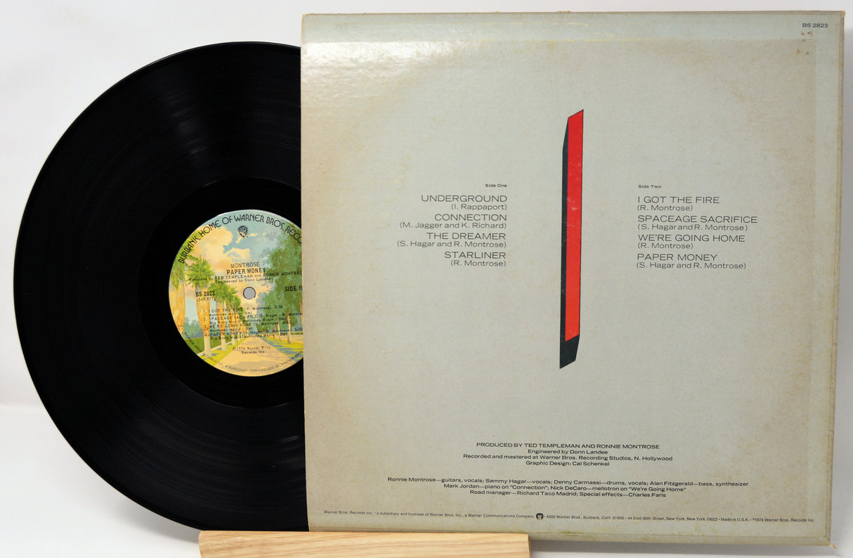 Vinyl record and cover with 'Montrose Paper Money' on a white background