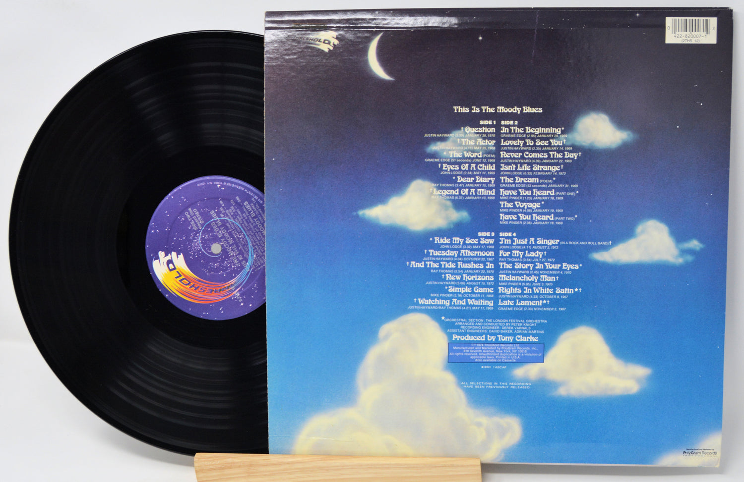 Vinyl record with a blue cover featuring clouds and text