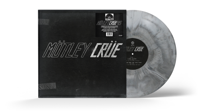 Vinyl record with Mötley Crüe branding on a white background