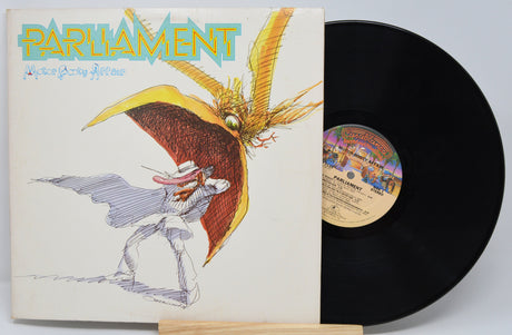 Front cover of Parliament Motor Booty Affair LP, featuring cartoon aquatic bird and funky character