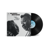 Vinyl record with cover featuring Muddy Waters and text 'The Real Folk Blues' on a white background.