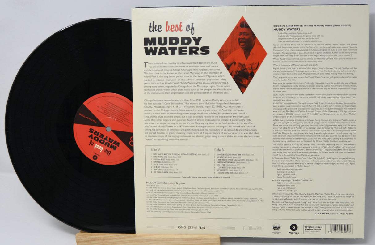 Vinyl record with cover displaying 'The Best of Muddy Waters' on a light gray background
