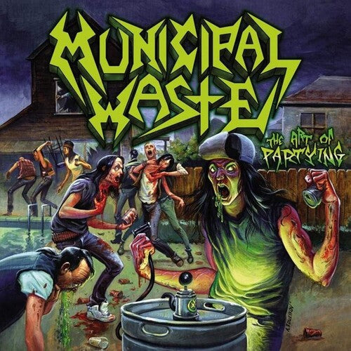 Album cover for 'Municipal Waste' with graphic design of people partying and text.