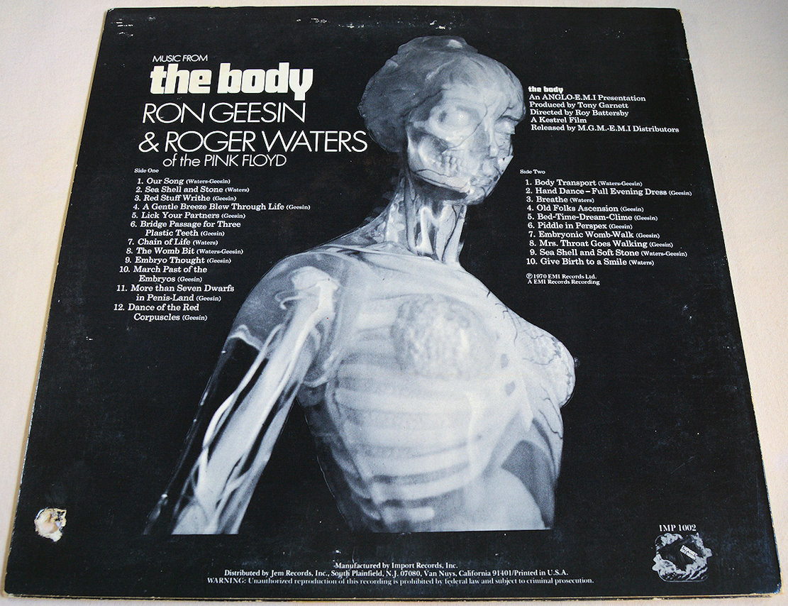 Back cover of Music from The Body vinyl album with X-ray figure and song list
