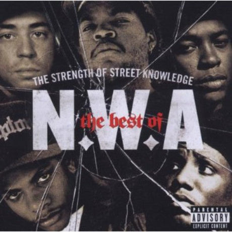 N.W.A 'The Best Of' album cover featuring group members and shattered glass design