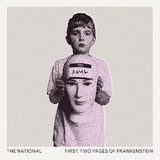 Album cover art for The National's First Two Pages of Frankenstein featuring a black and white photograph of a person holding a sign with the name 'Paul'.