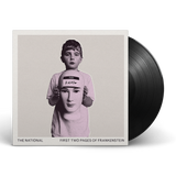 Album cover art for The National's First Two Pages of Frankenstein featuring a black and white photograph of a person holding a sign with the name 'Paul'.