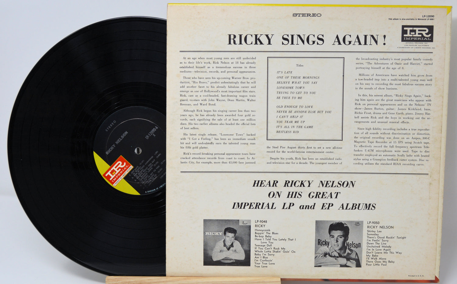 Ricky Nelson - Ricky Sings Again, Vinyl Record Album LP, Imperial – Joe ...