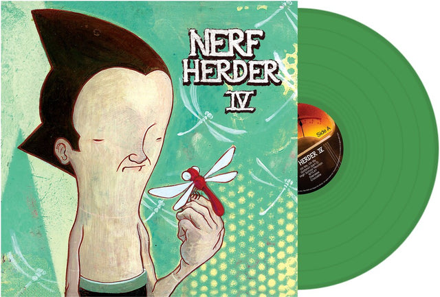 Vinyl record with a cover featuring an illustration of a character holding a dragonfly, labeled 'Nerf Herder IV'.