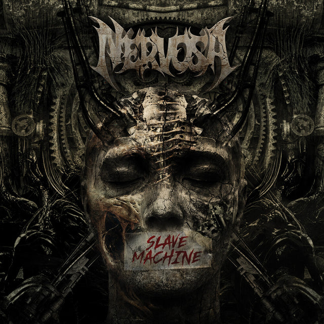 Album cover with a skeletal face and mechanical elements, featuring the band name and album title.