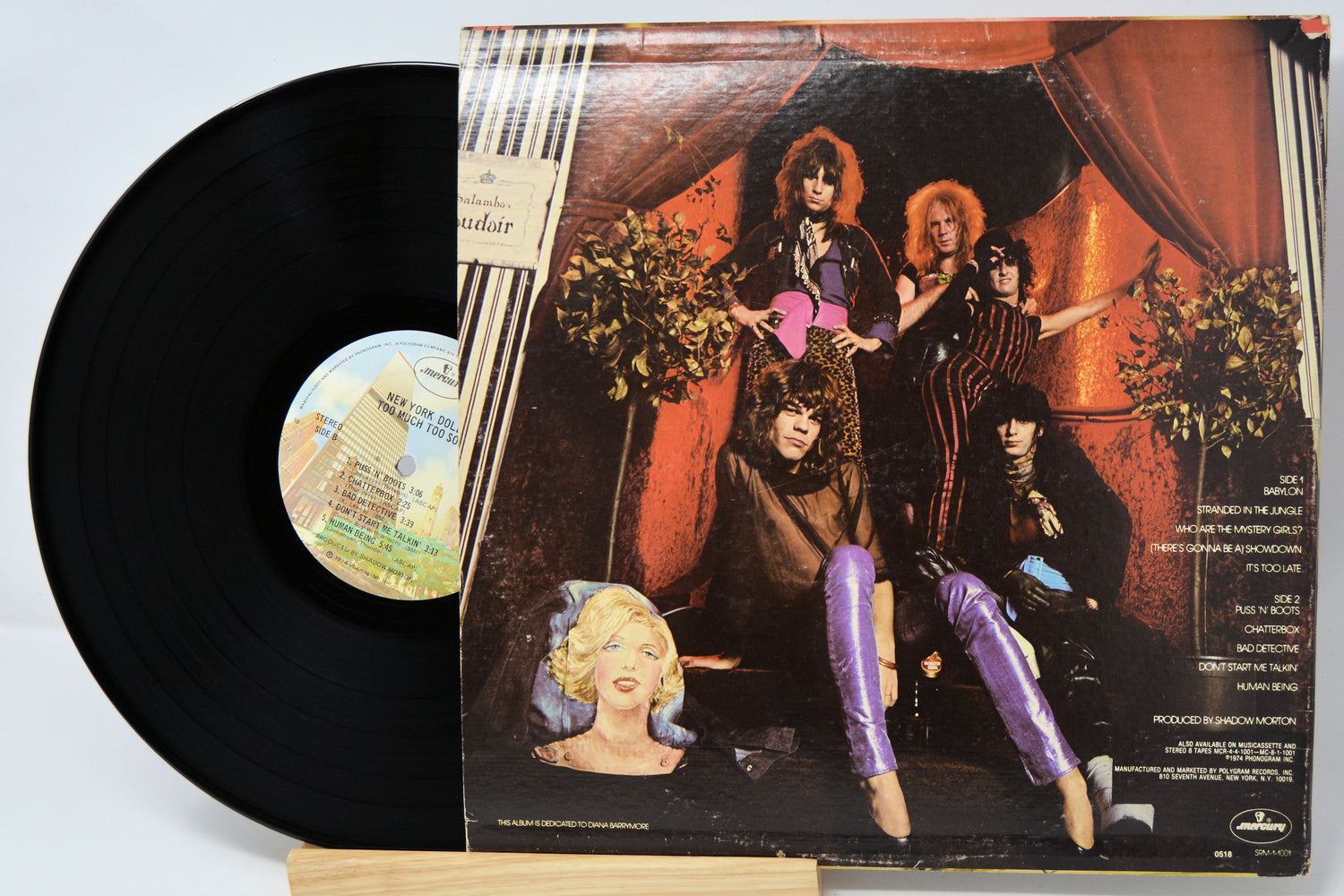 Vinyl record with a colorful cover featuring people and a woman's face.