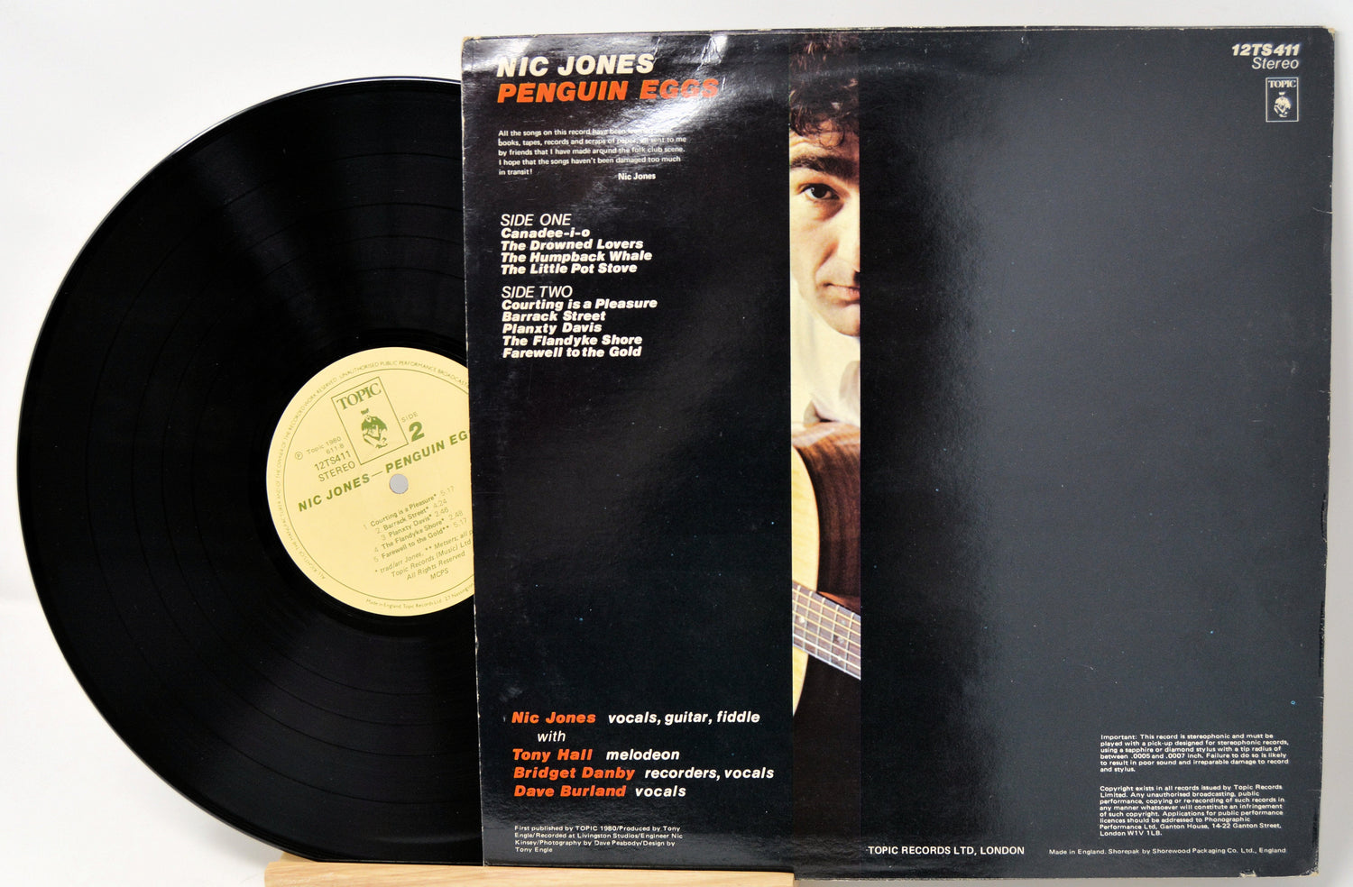 Back cover of Nic Jones Penguin Eggs vinyl LP showcasing track list and credits