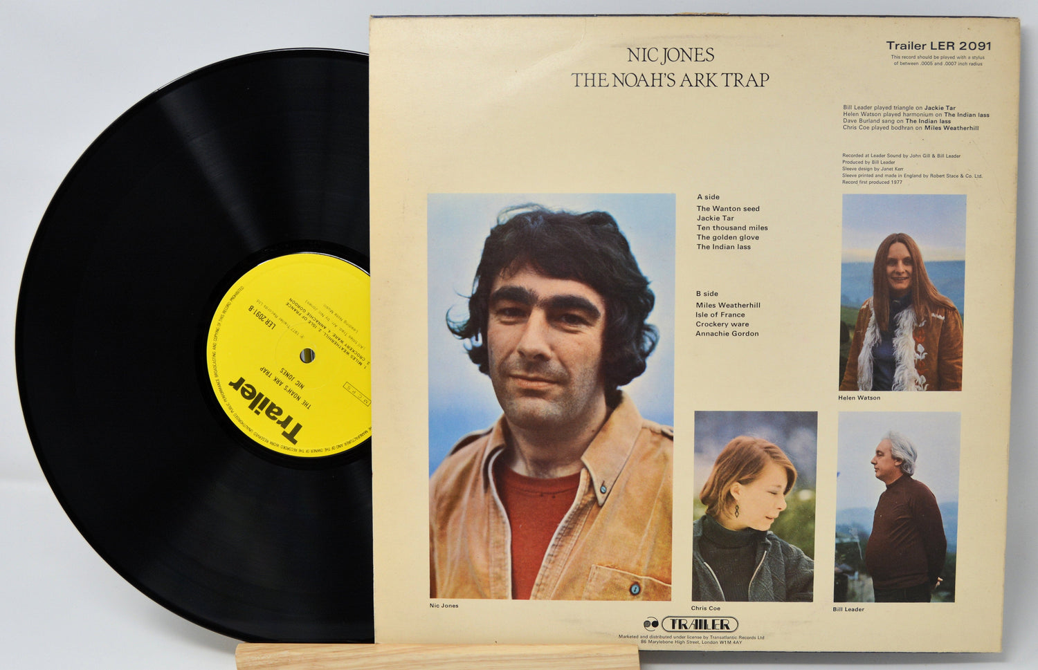 Back cover of Nic Jones The Noah's Ark Trap vinyl LP with artist photos and track listings