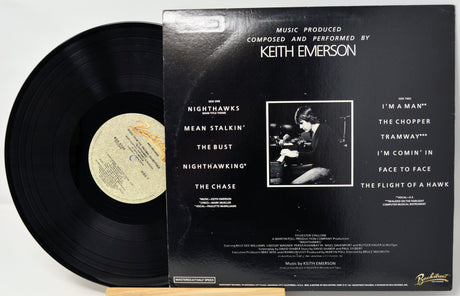 Vinyl record with cover featuring text and a black and white photo of a person playing an instrument.